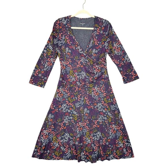 GARNET HILL 32140 Brianna Knit Surplice Dress Floral Butterfly SIZE MEDIUM - Picture 2 of 11